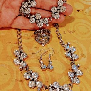 Rhinestone Necklace Bracelet Earrings Ring